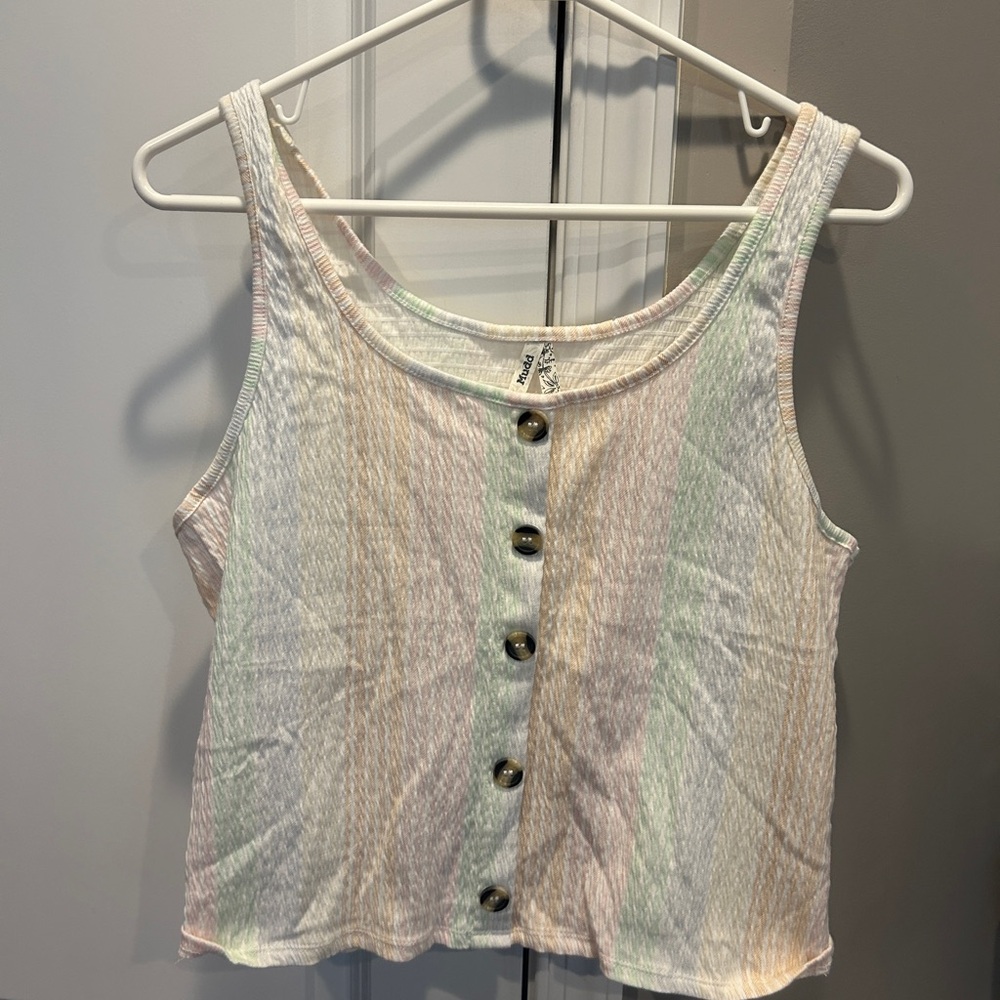 Mudd Rainbow Pastel Crop Tank Top with Buttons XL